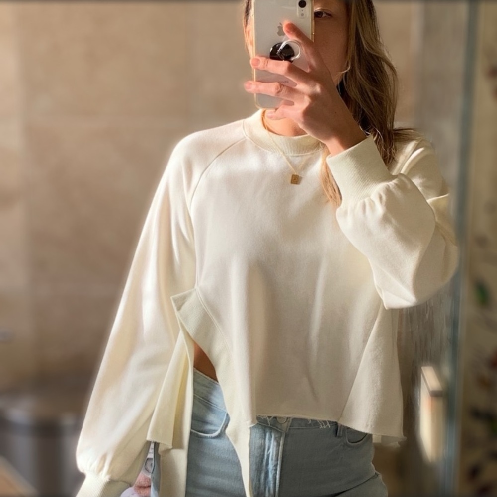 White Asymmetrical Cutout Hem Sweatshirt